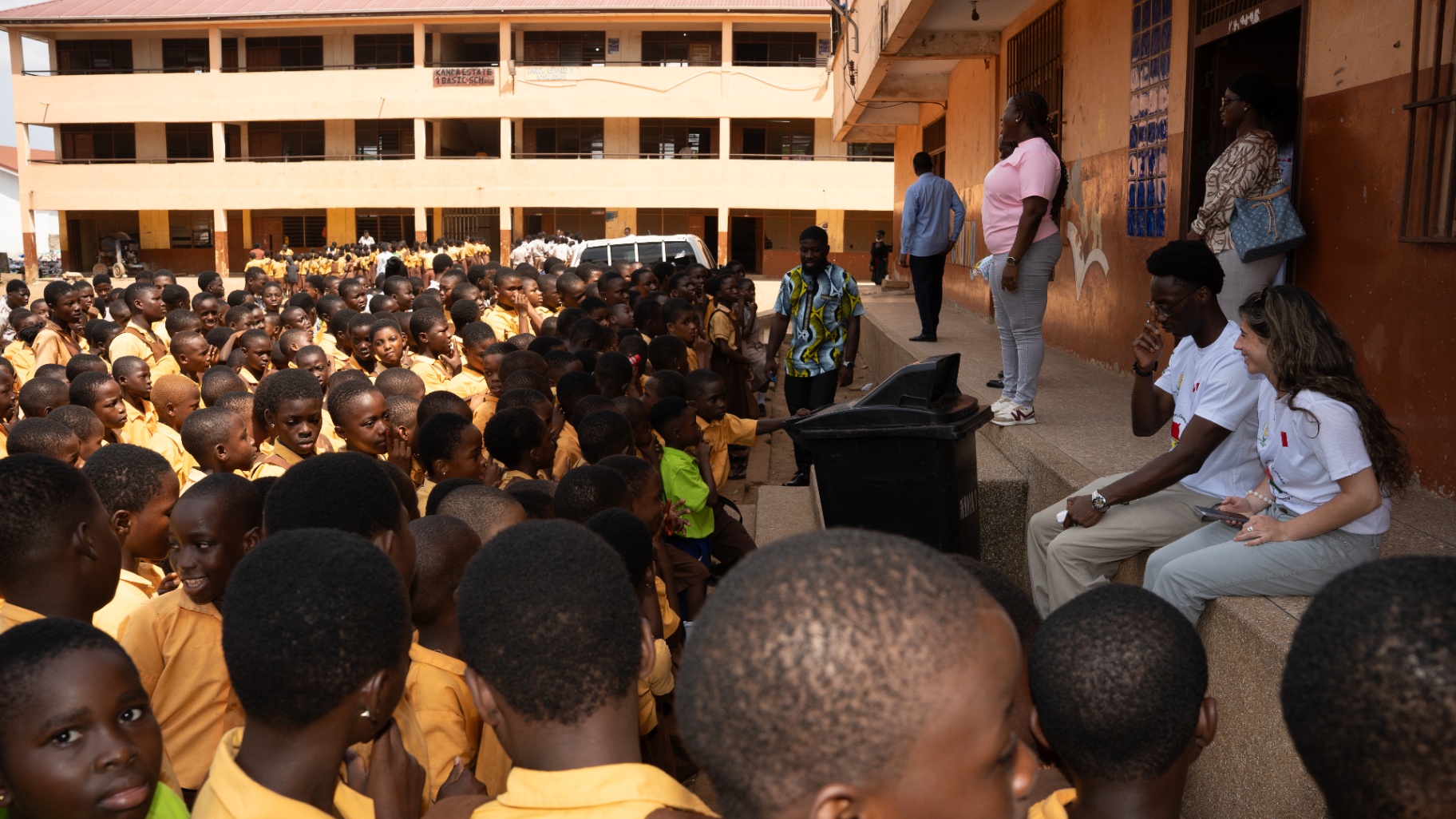 Large school gathering during community eye health outreach